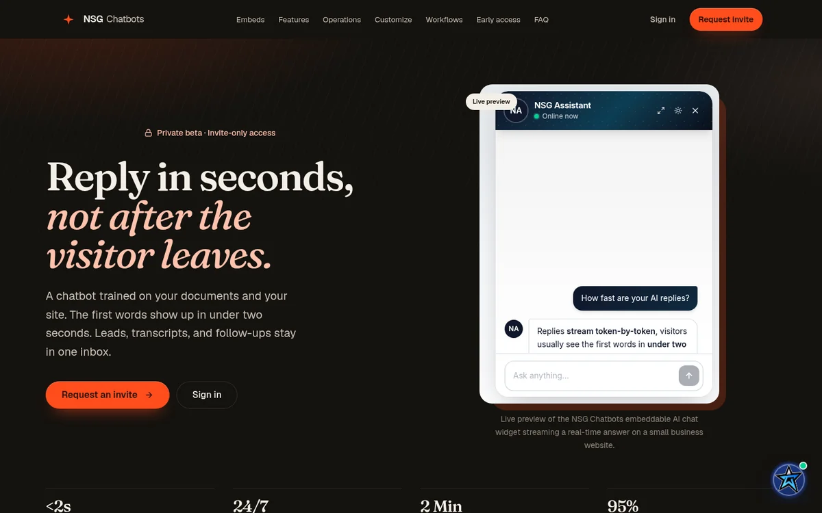 NSG Chatbots website preview