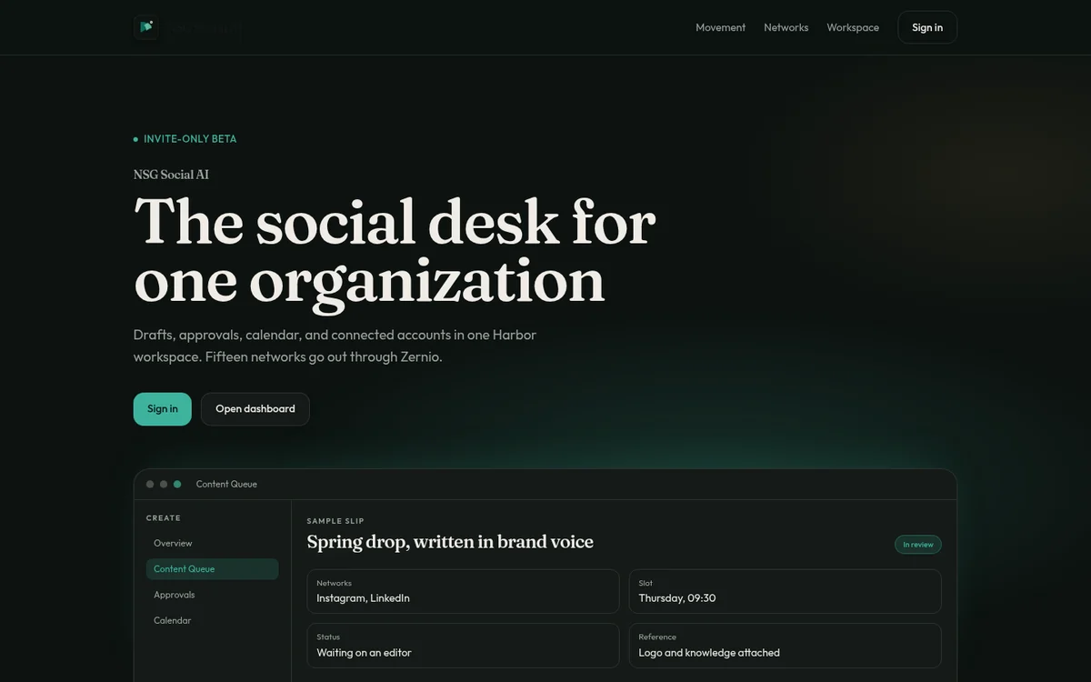 NSG Social AI website preview