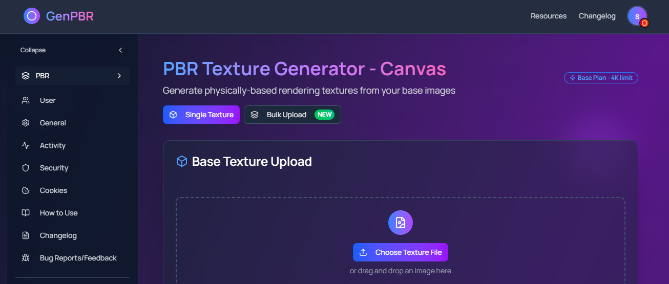 GenPBR custom tools interface with advanced texture processing options